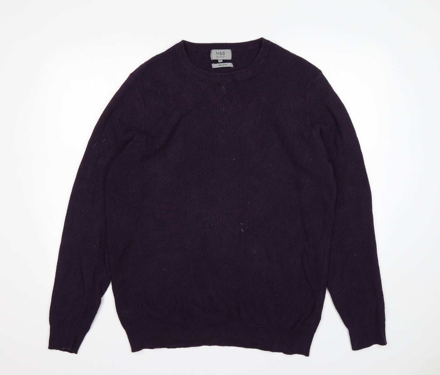 M&S Mens Purple Round Neck  Cotton Pullover Jumper Size L
