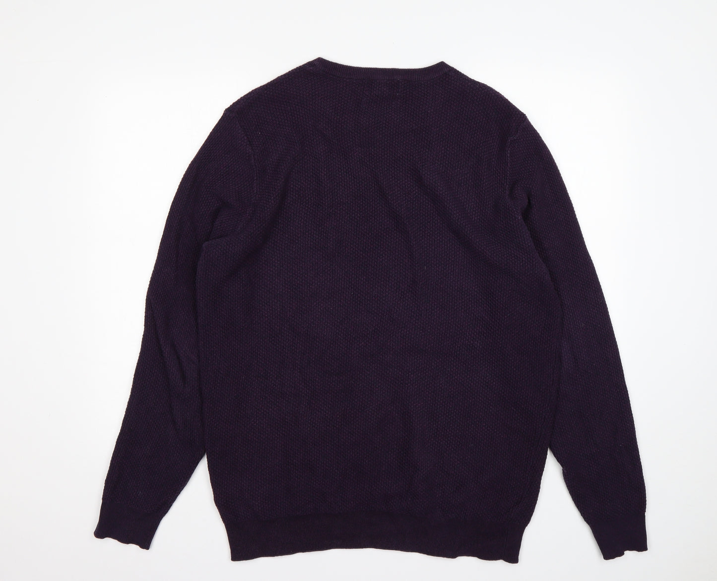 M&S Mens Purple Round Neck  Cotton Pullover Jumper Size L