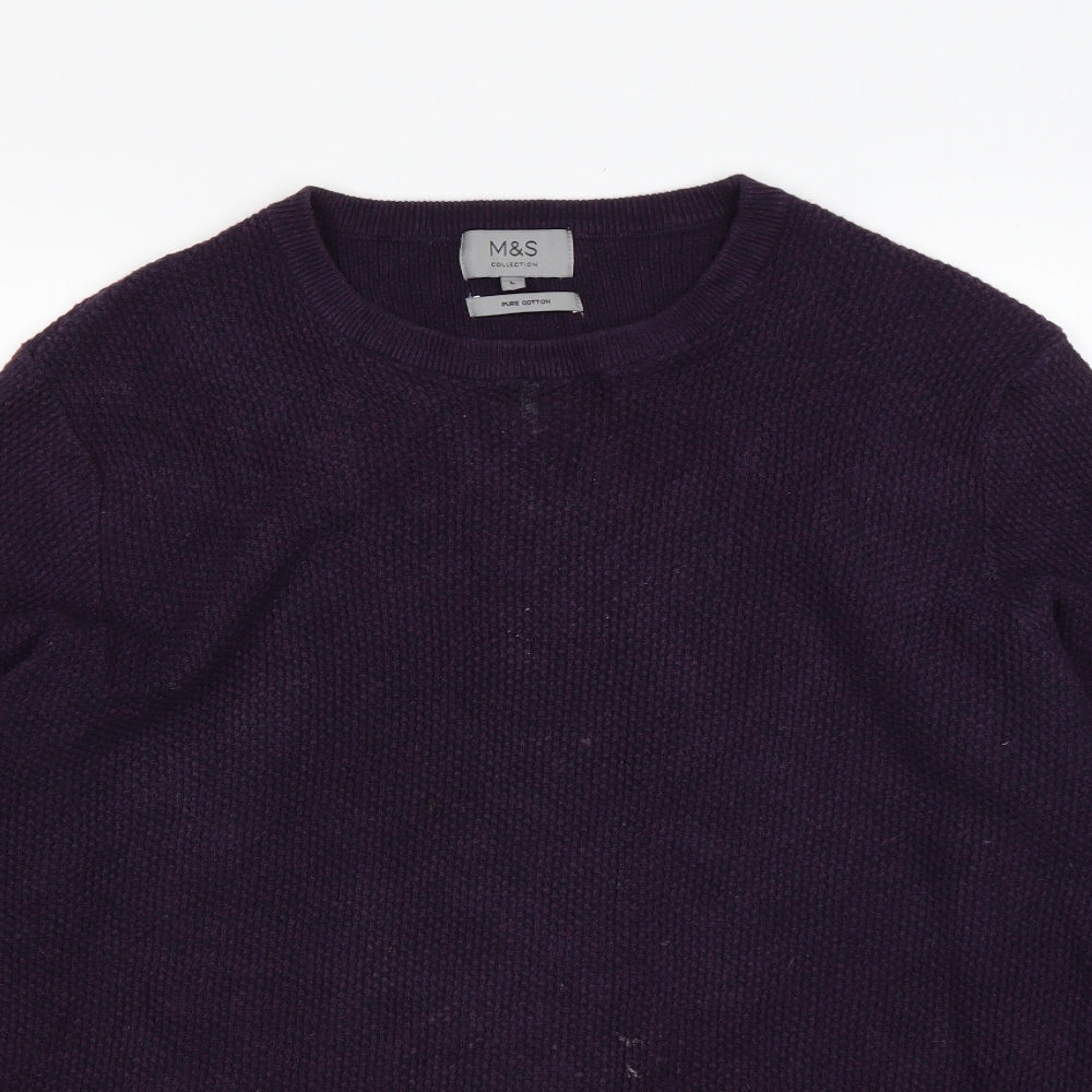 M&S Mens Purple Round Neck  Cotton Pullover Jumper Size L