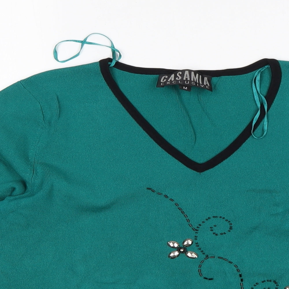 Casamia Womens Multicoloured V-Neck Striped Viscose Pullover Jumper Size M