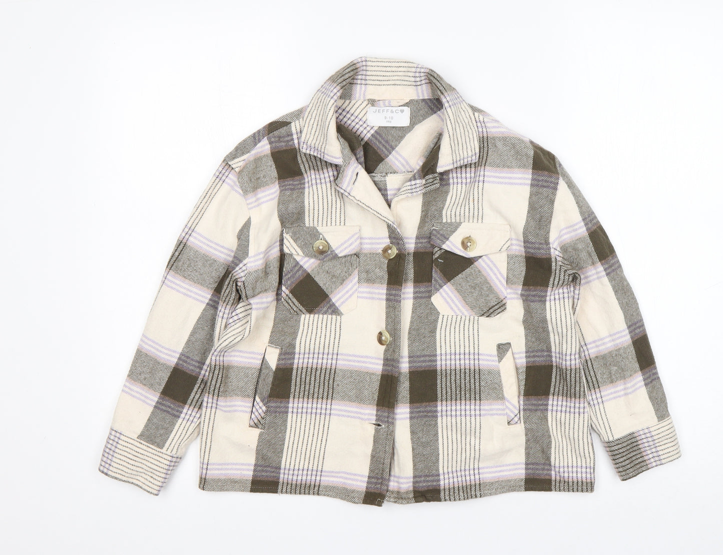 JEFF&CO Girls Multicoloured Plaid Cotton Basic Button-Up Size 9-10 Years Collared