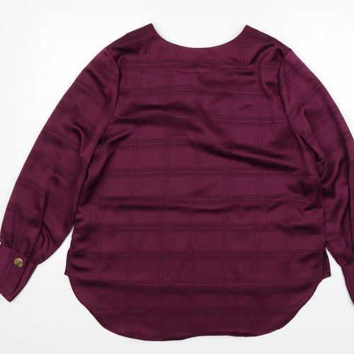 M&S Womens Purple Check Polyester Basic Blouse Size 14 V-Neck