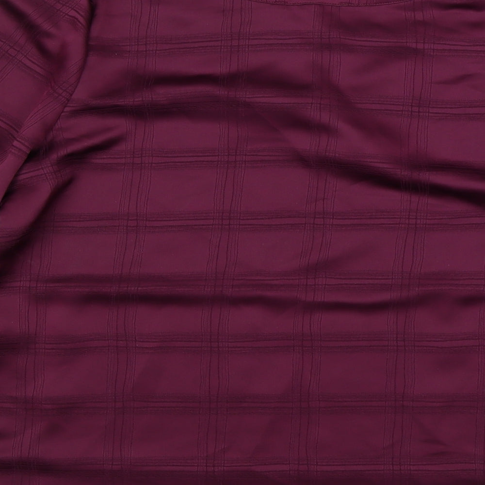 M&S Womens Purple Check Polyester Basic Blouse Size 14 V-Neck