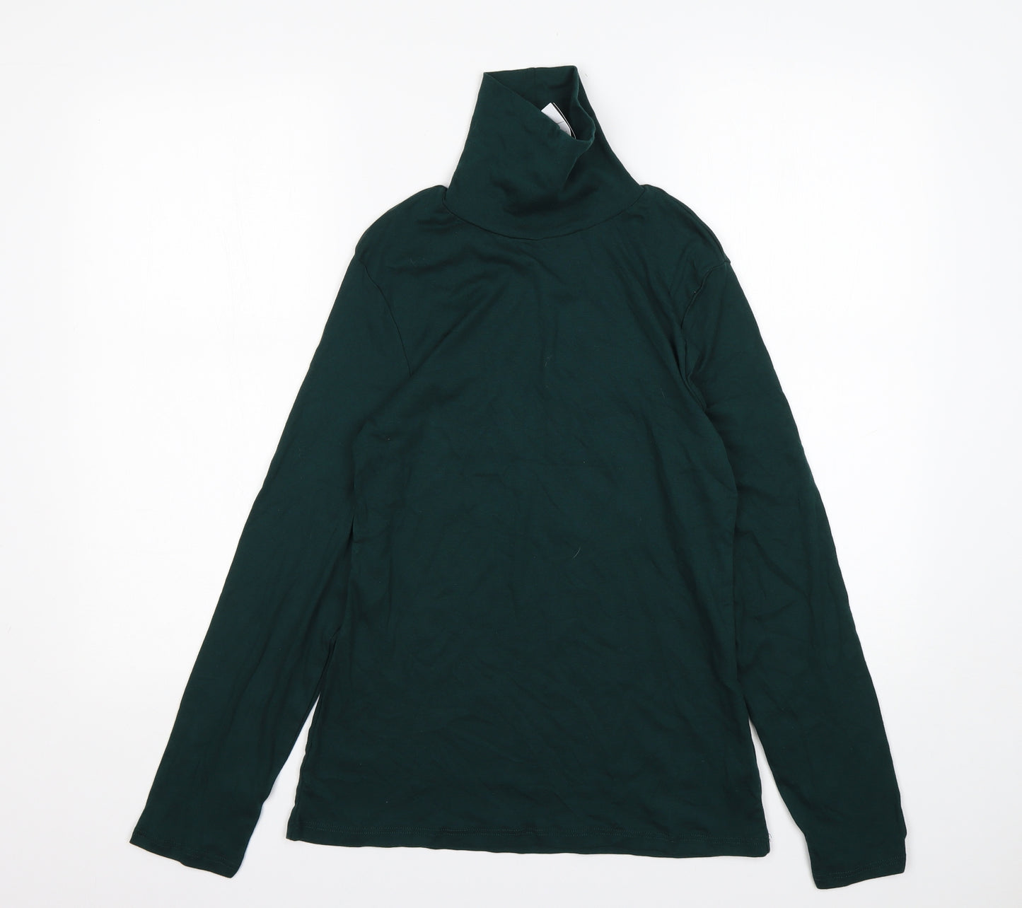 Dorothy Perkins Womens Green  Cotton Basic T-Shirt Size 14 Mock Neck