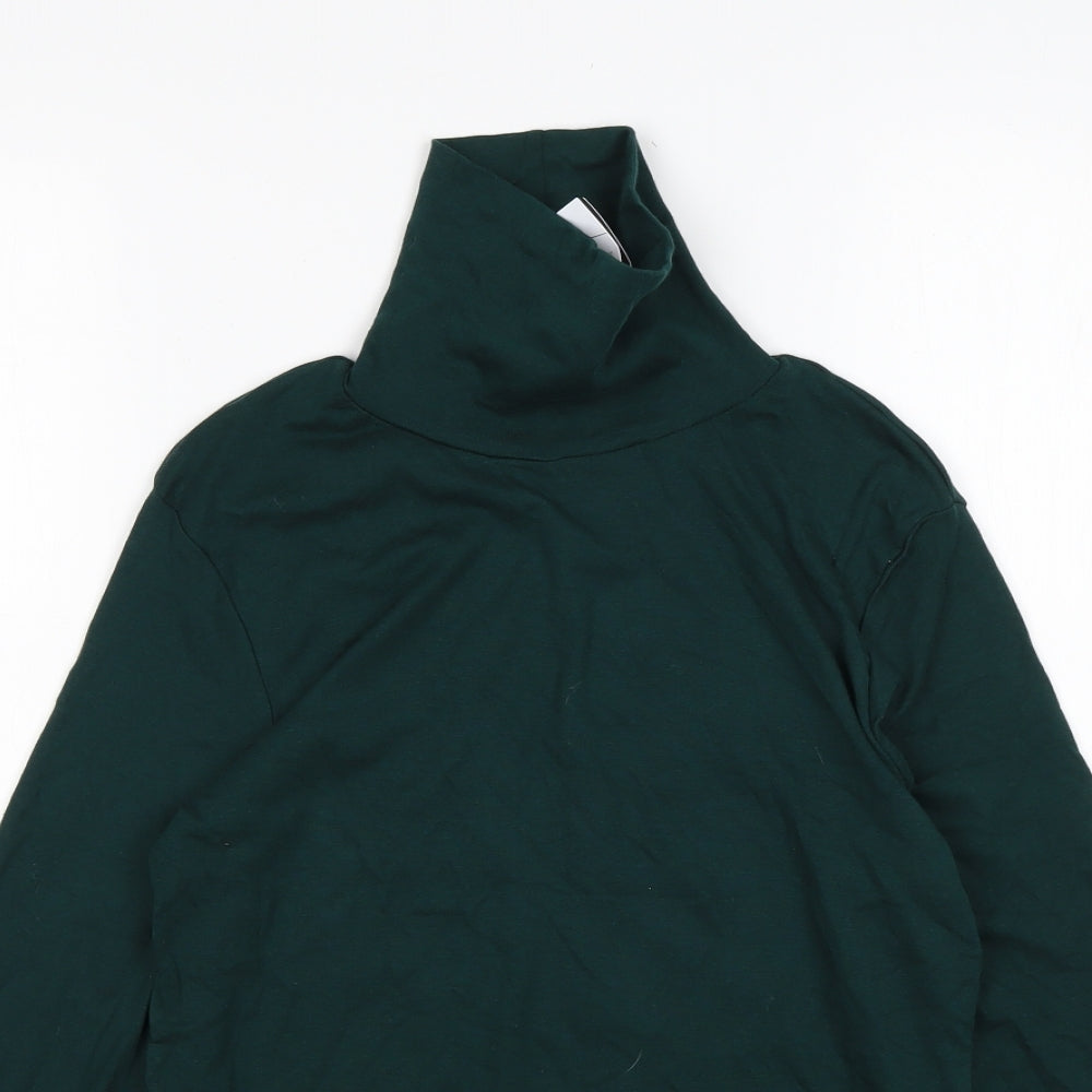 Dorothy Perkins Womens Green  Cotton Basic T-Shirt Size 14 Mock Neck