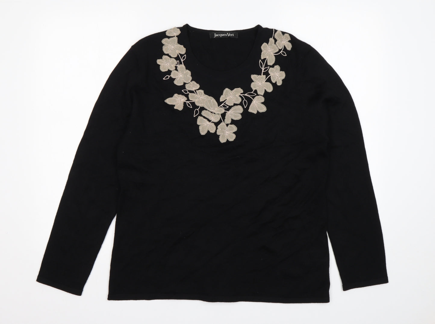 Jacques Vert Womens Black Round Neck Floral Acrylic Pullover Jumper Size L