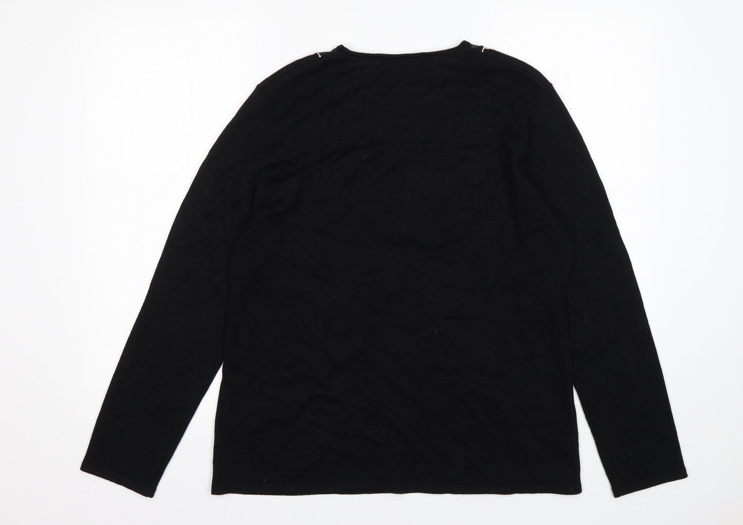 Jacques Vert Womens Black Round Neck Floral Acrylic Pullover Jumper Size L