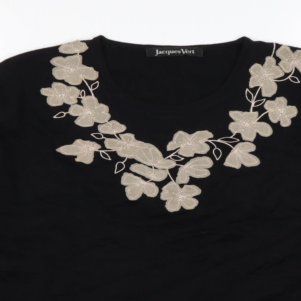 Jacques Vert Womens Black Round Neck Floral Acrylic Pullover Jumper Size L