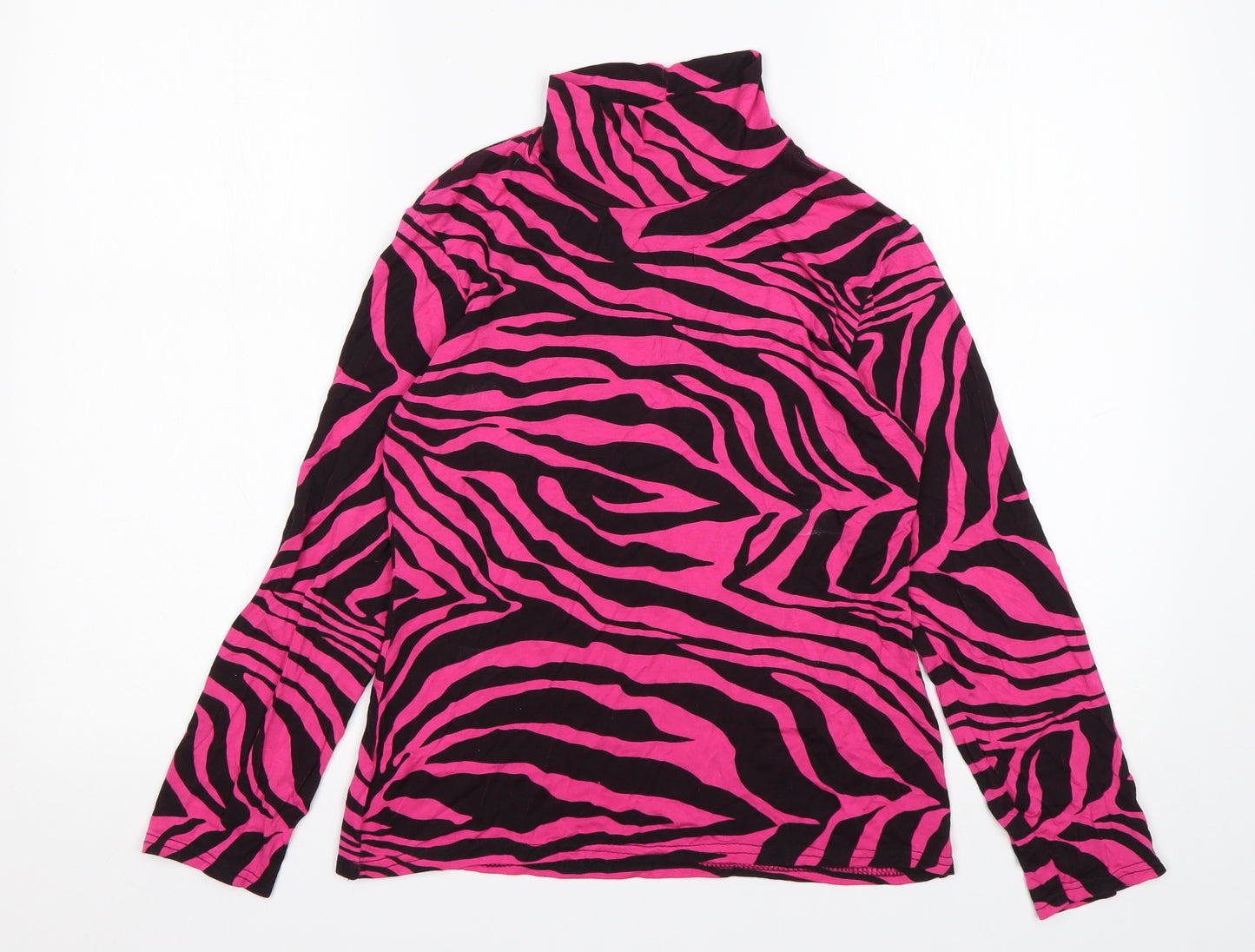 PRETTYLITTLETHING Womens Multicoloured Animal Print Viscose Basic T-Shirt Size 10 Roll Neck