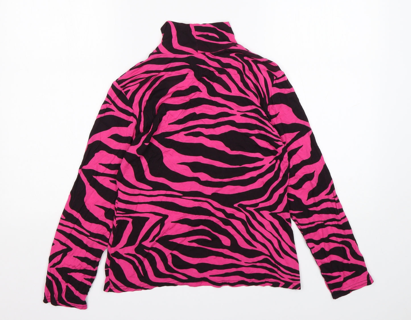 PRETTYLITTLETHING Womens Multicoloured Animal Print Viscose Basic T-Shirt Size 10 Roll Neck