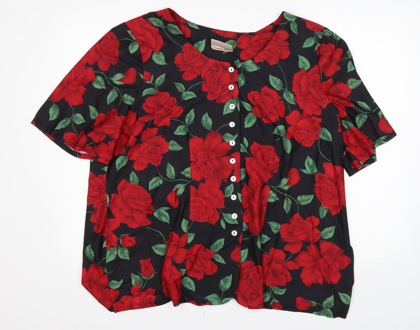 essence Womens Multicoloured Floral Polyester Basic Button-Up Size 24 Round Neck