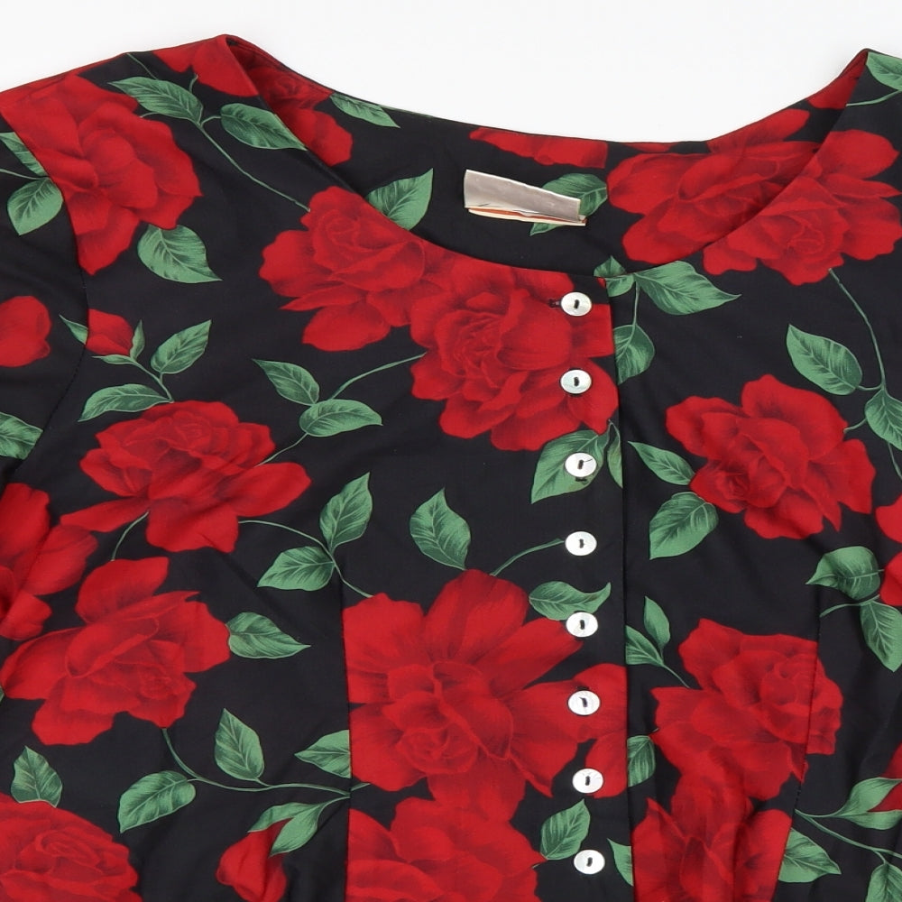 essence Womens Multicoloured Floral Polyester Basic Button-Up Size 24 Round Neck