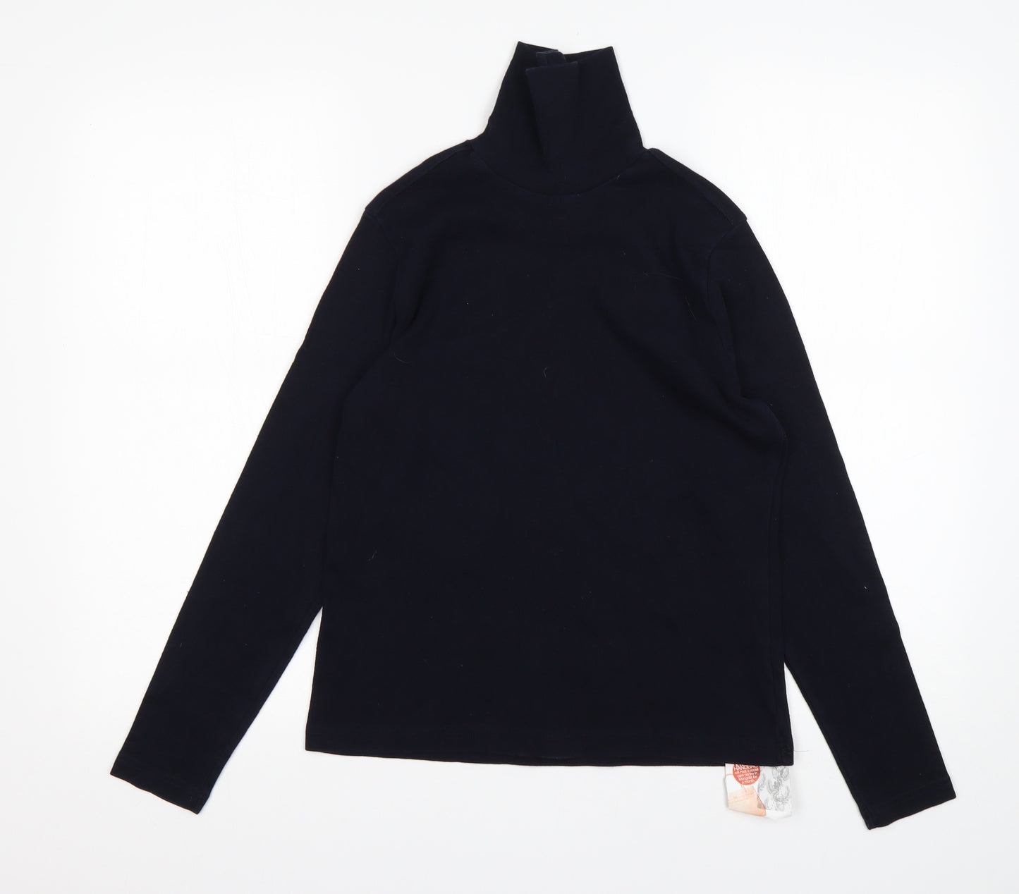 M&S Womens Blue  Cotton Basic T-Shirt Size 12 Roll Neck