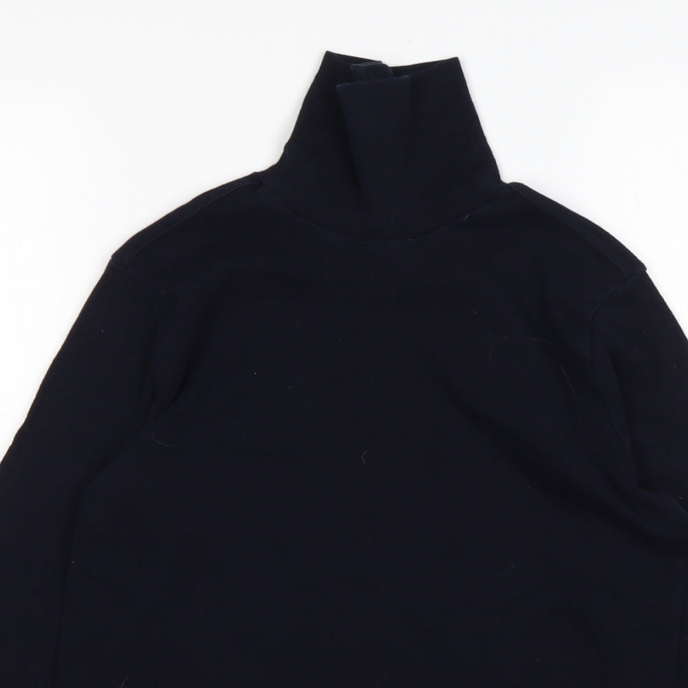 M&S Womens Blue  Cotton Basic T-Shirt Size 12 Roll Neck