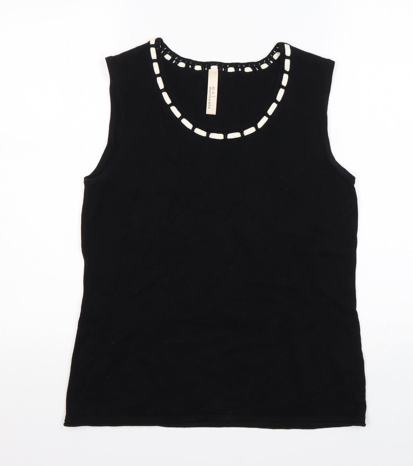 Oui Moments Womens Black Round Neck  Cotton Vest Jumper Size 14