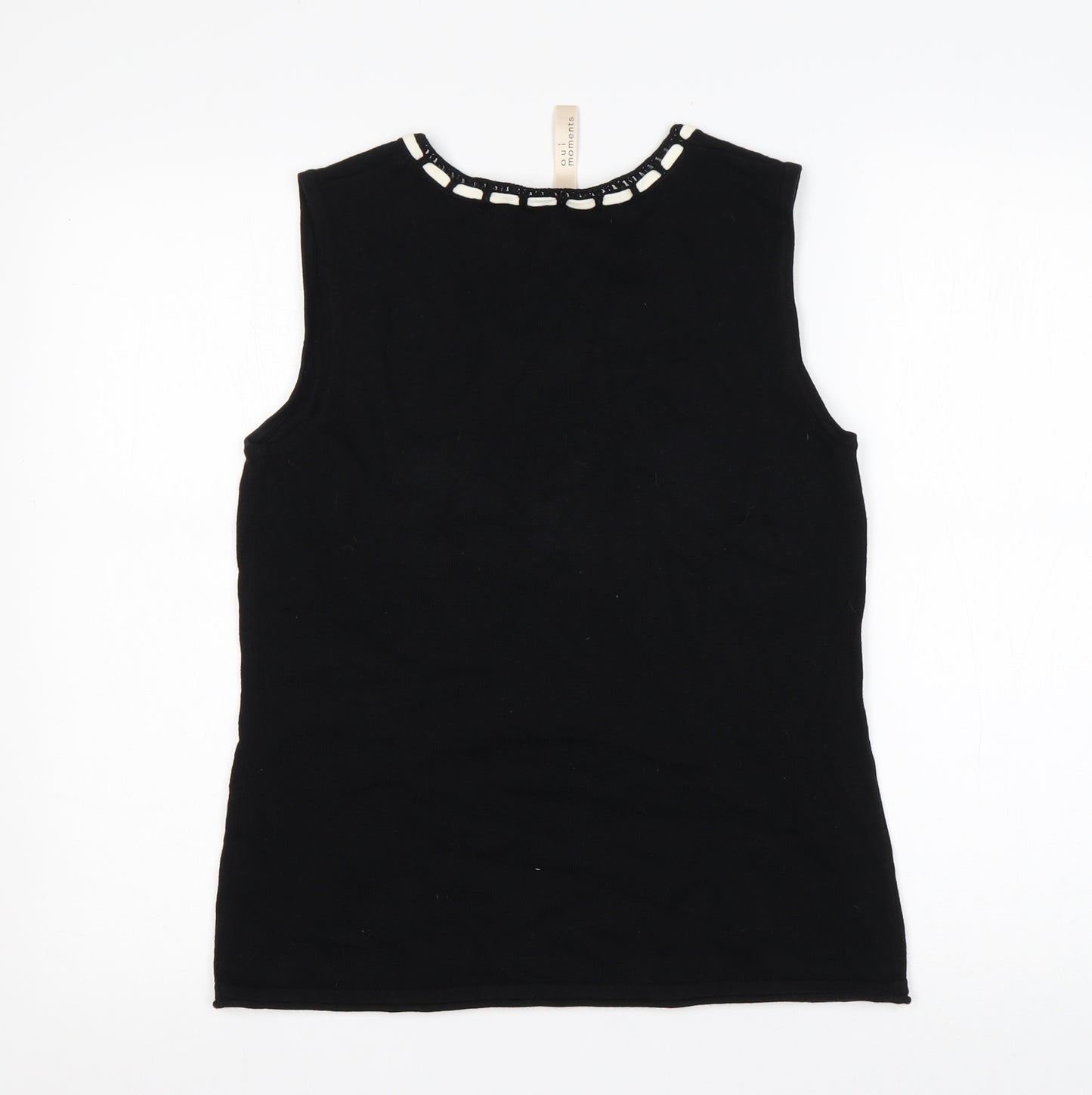 Oui Moments Womens Black Round Neck  Cotton Vest Jumper Size 14