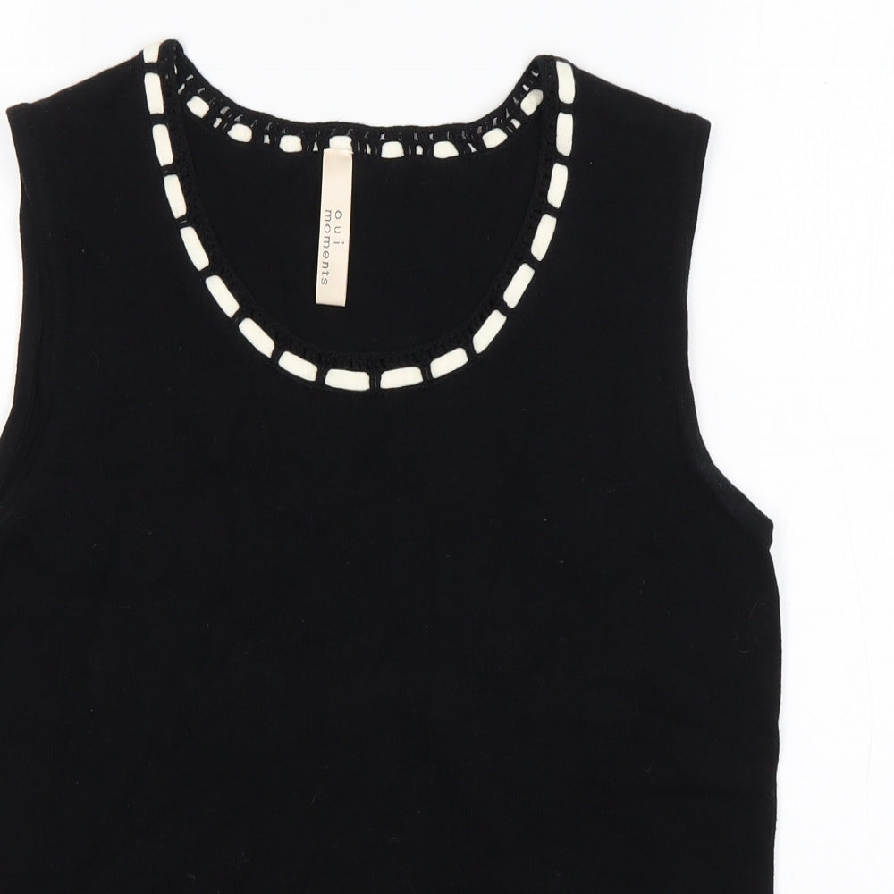 Oui Moments Womens Black Round Neck  Cotton Vest Jumper Size 14