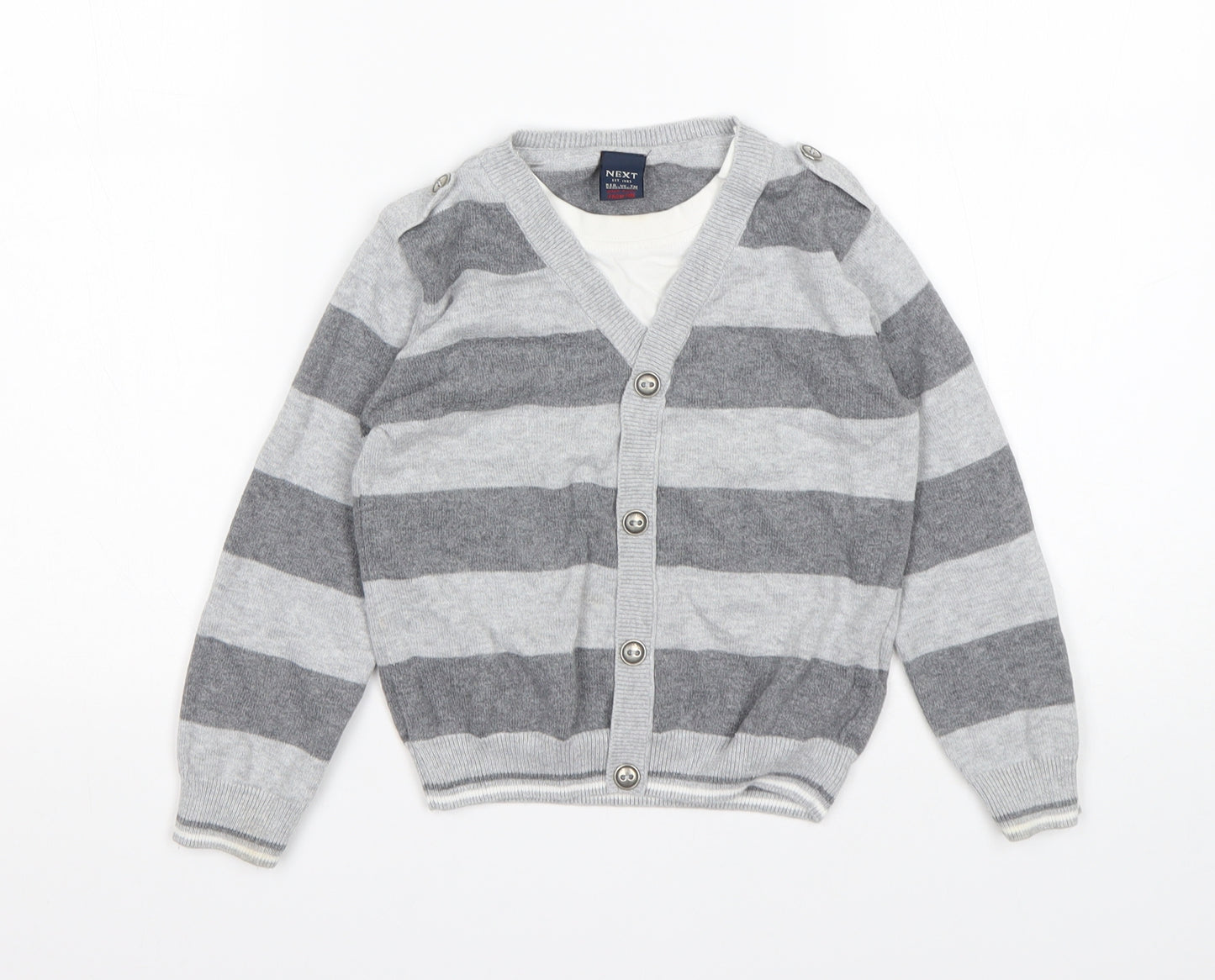 NEXT Boys Grey Round Neck Striped Cotton Pullover Jumper Size 4 Years
