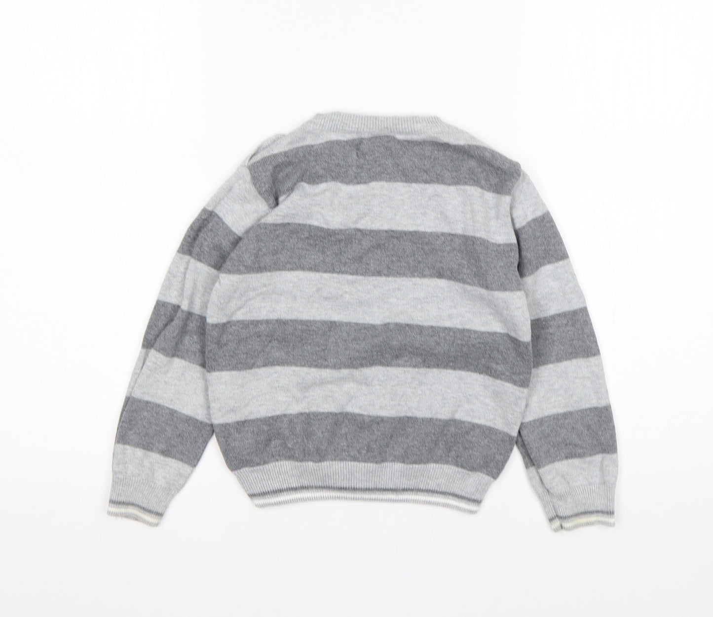 NEXT Boys Grey Round Neck Striped Cotton Pullover Jumper Size 4 Years