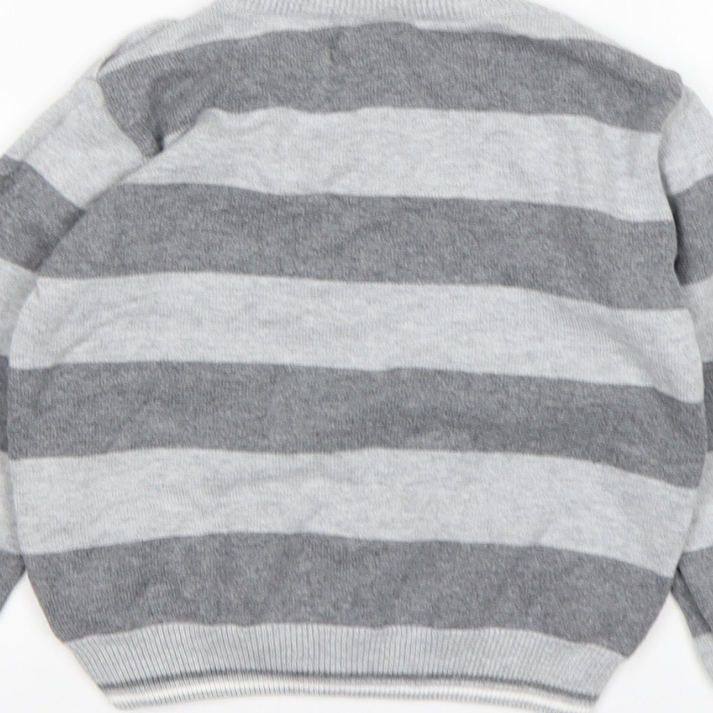 NEXT Boys Grey Round Neck Striped Cotton Pullover Jumper Size 4 Years