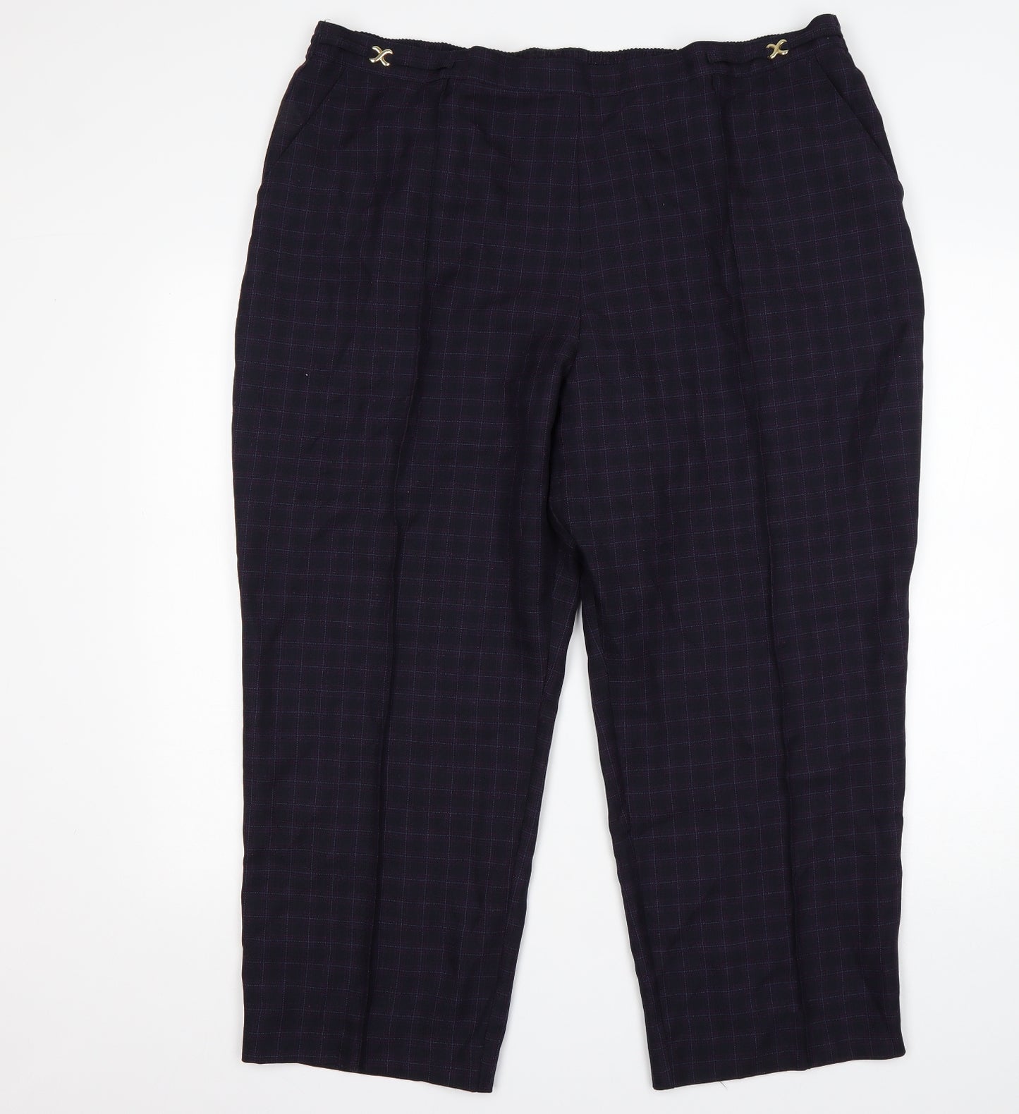 M&S Womens Purple Check Polyester Trousers  Size 22 L26 in Regular