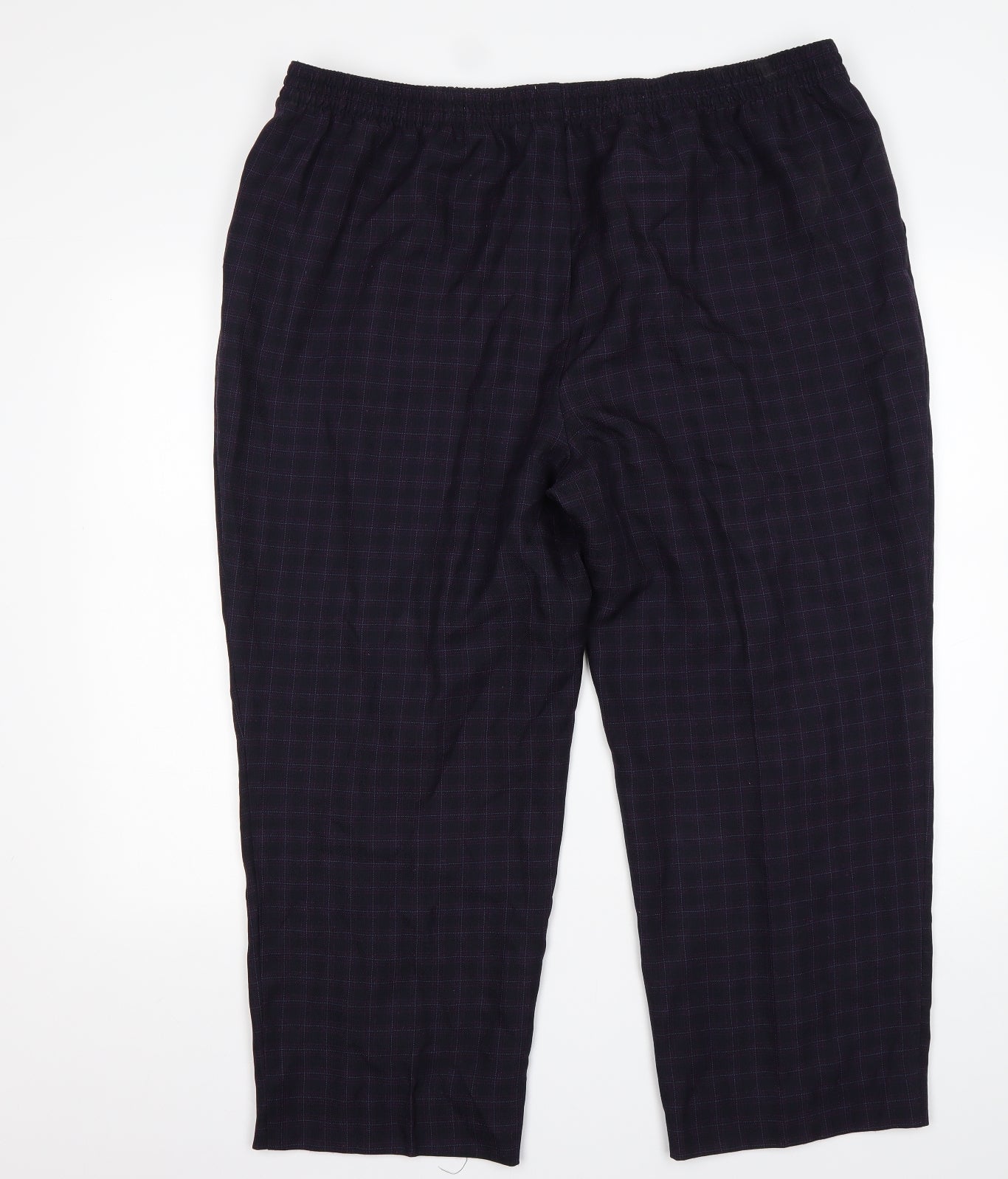 M&S Womens Purple Check Polyester Trousers  Size 22 L26 in Regular