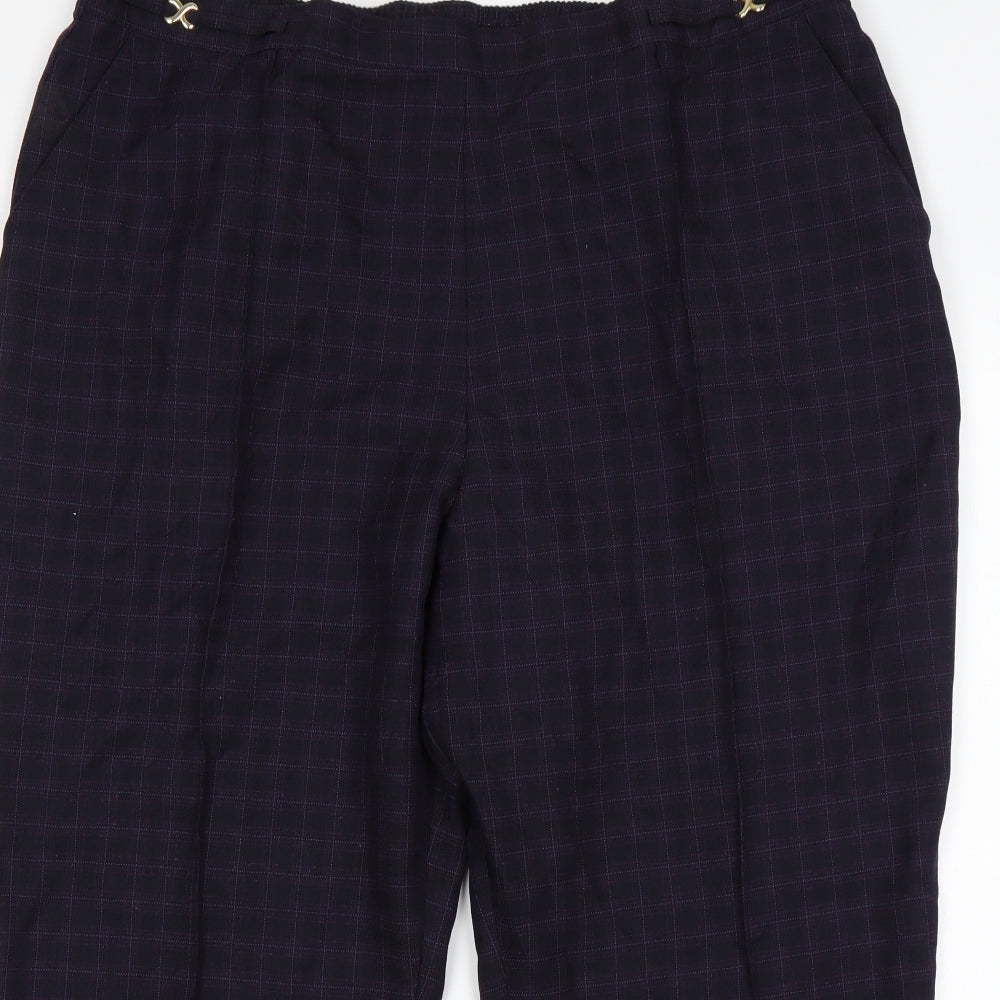 M&S Womens Purple Check Polyester Trousers  Size 22 L26 in Regular