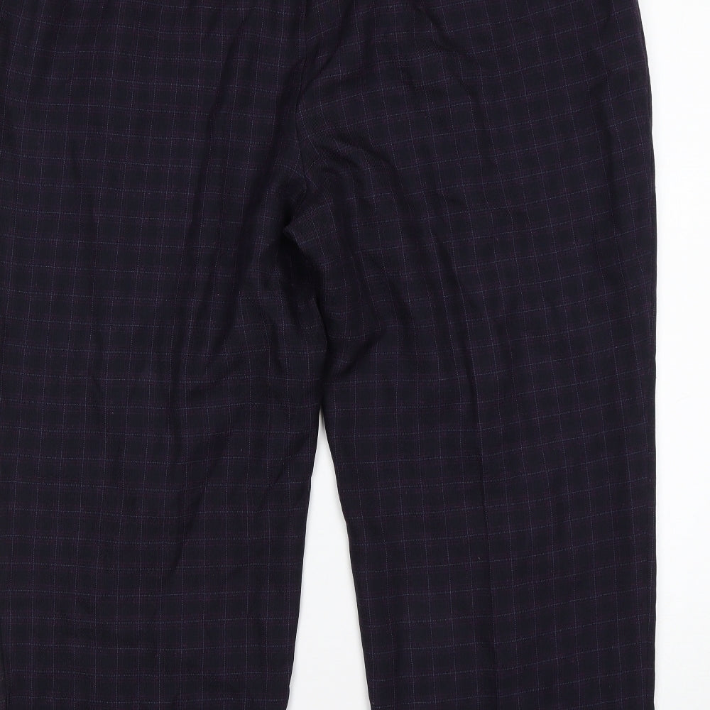 M&S Womens Purple Check Polyester Trousers  Size 22 L26 in Regular