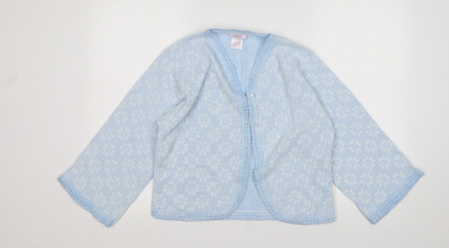 Lux Lux Womens Blue V-Neck Floral Acrylic Cardigan Jumper Size M