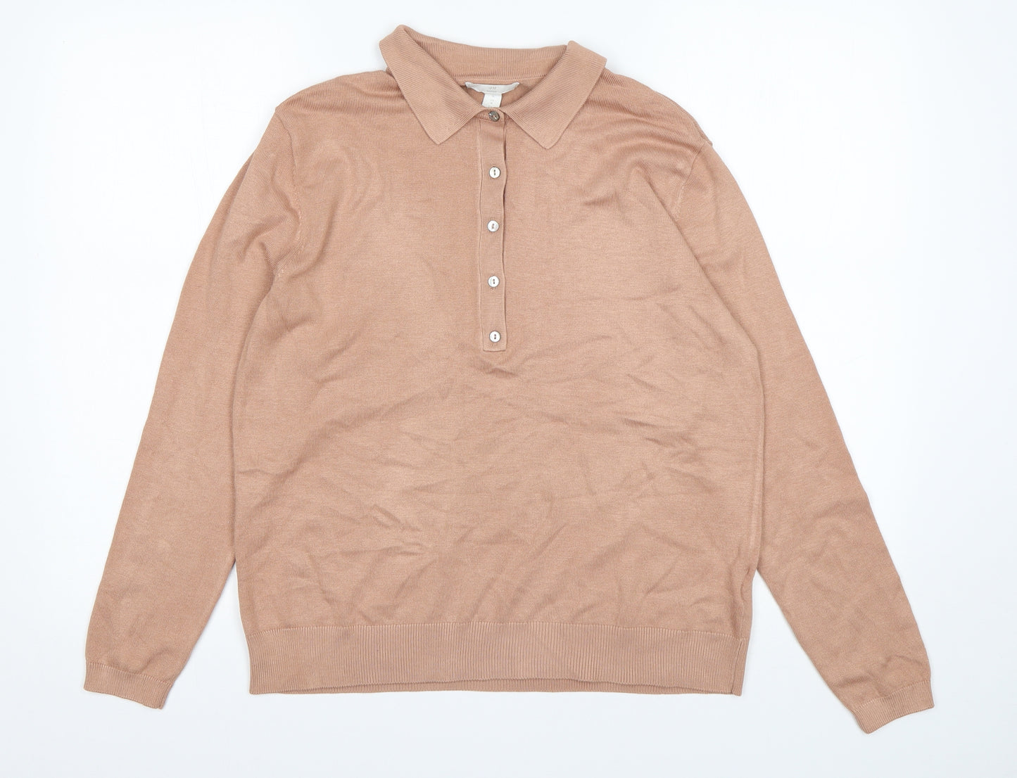 H&M Womens Beige Collared  Acrylic Pullover Jumper Size M