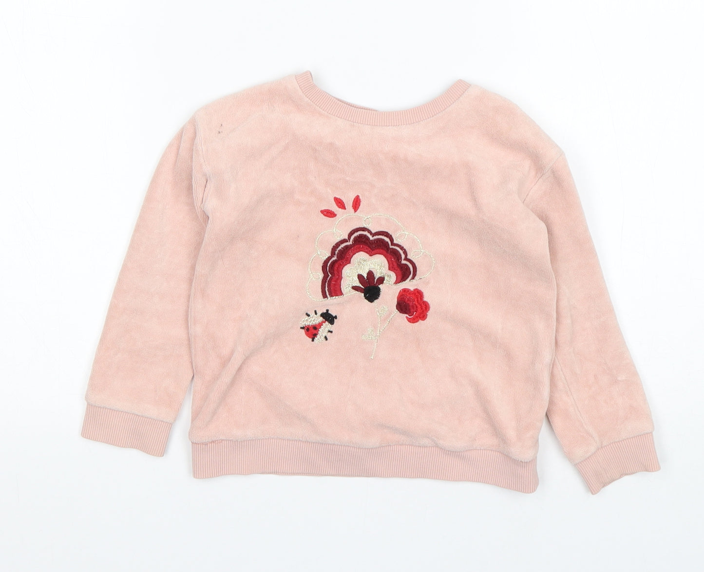 M&S Girls Pink Round Neck  Cotton Pullover Jumper Size 2-3 Years