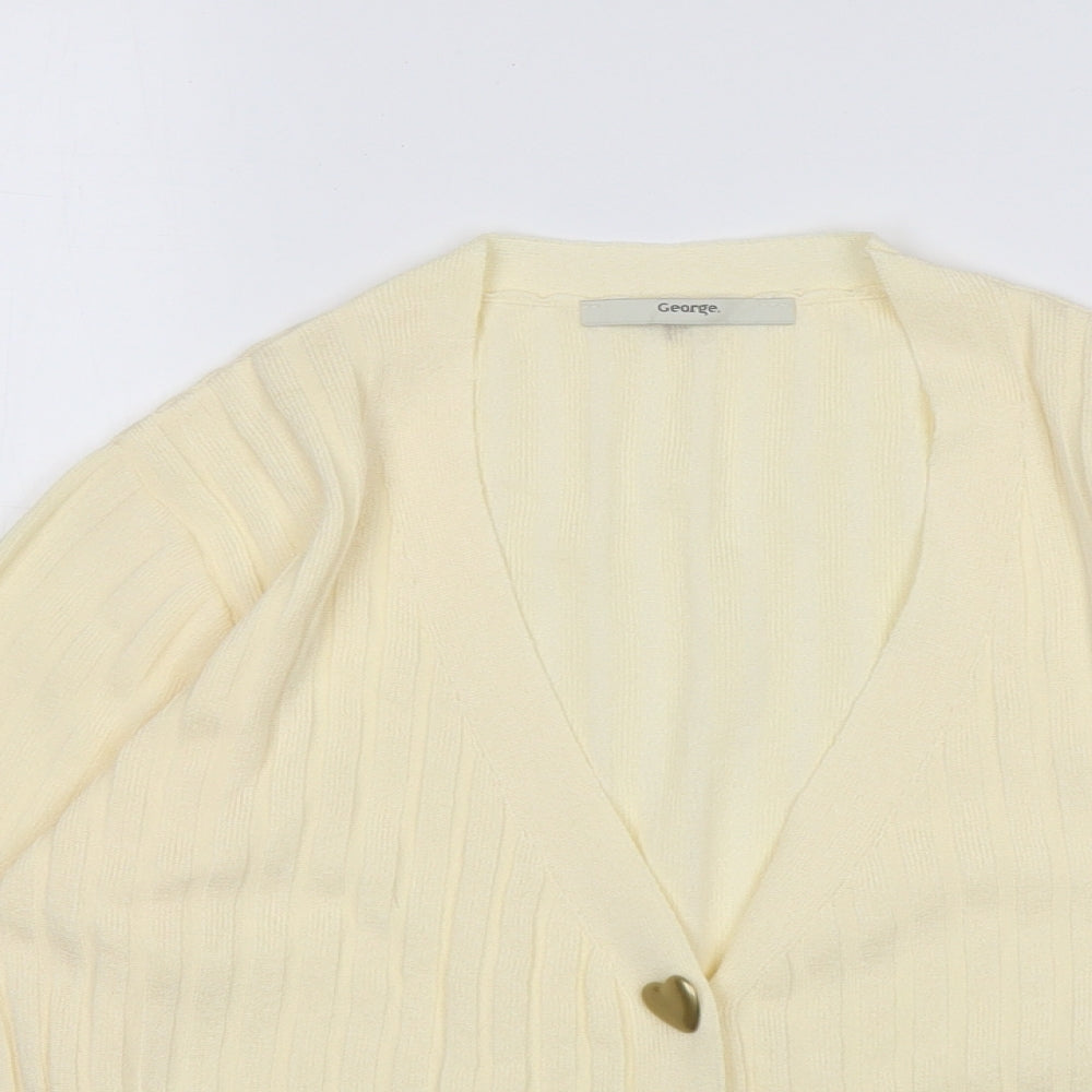 George Womens Yellow V-Neck  Polyester Cardigan Jumper Size S