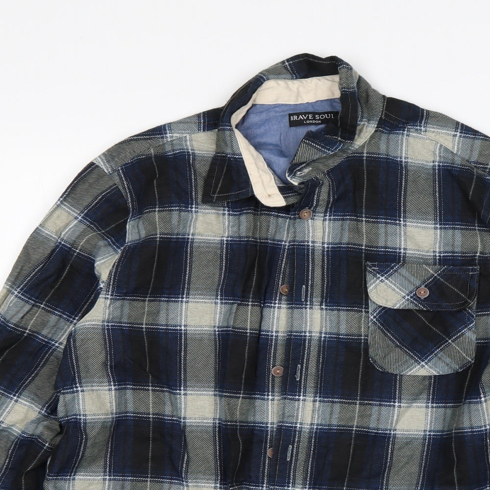 Brave Soul  Mens Multicoloured Plaid Cotton  Button-Up Size S Collared