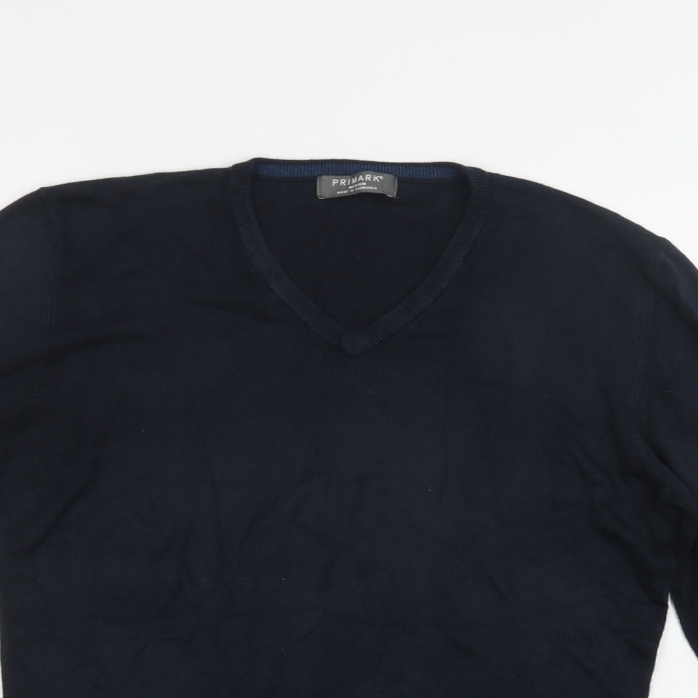 Primark Mens Blue V-Neck  Acrylic Pullover Jumper Size M