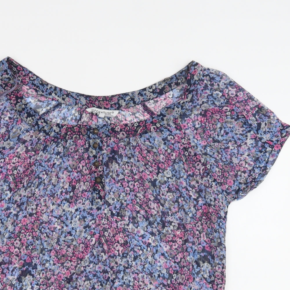 Clockhouse Womens Blue Floral Polyester Basic Blouse Size XL Round Neck