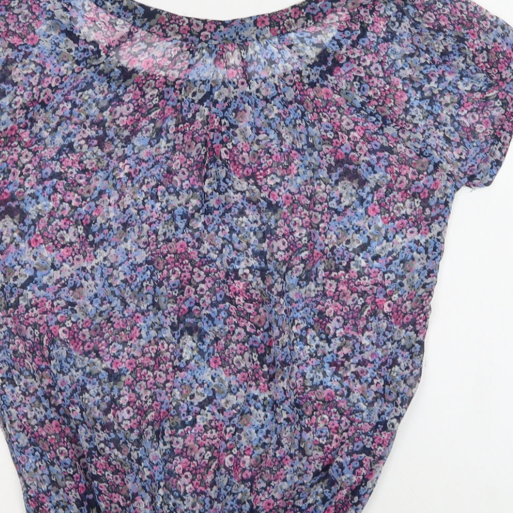 Clockhouse Womens Blue Floral Polyester Basic Blouse Size XL Round Neck