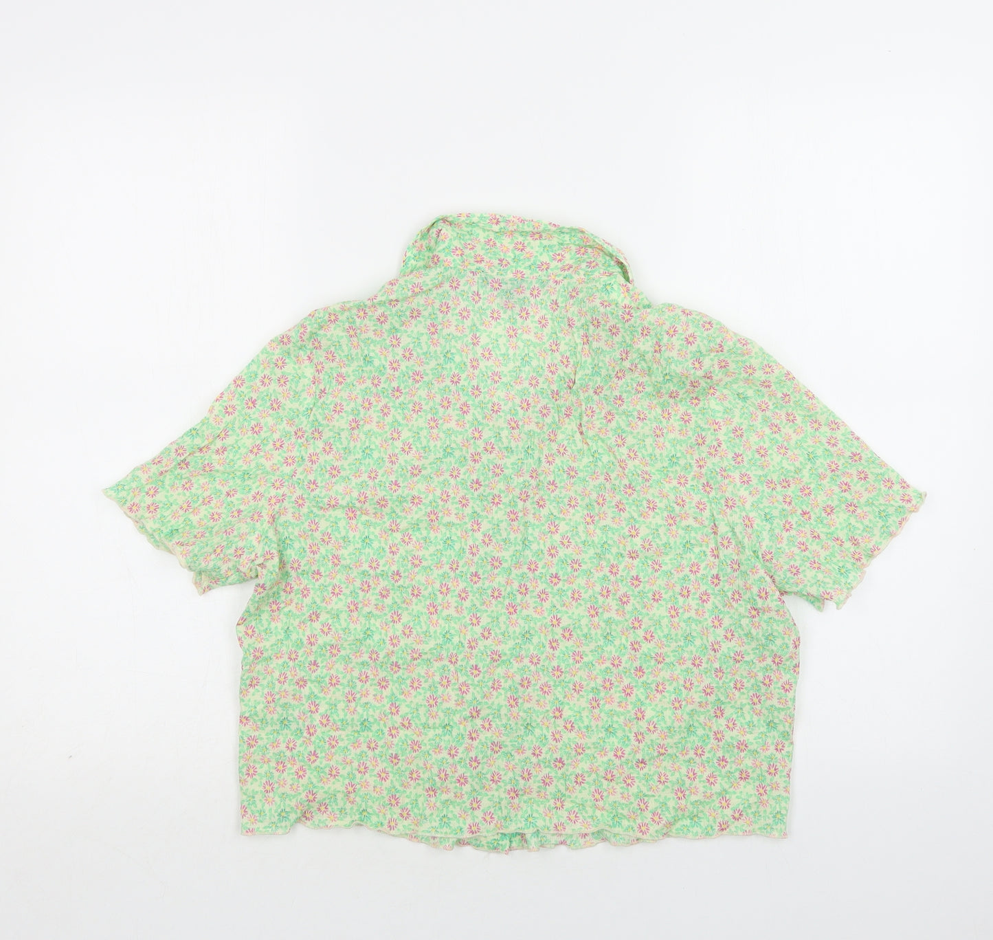 Primark Womens Green Floral Cotton Basic Button-Up Size 10 Collared