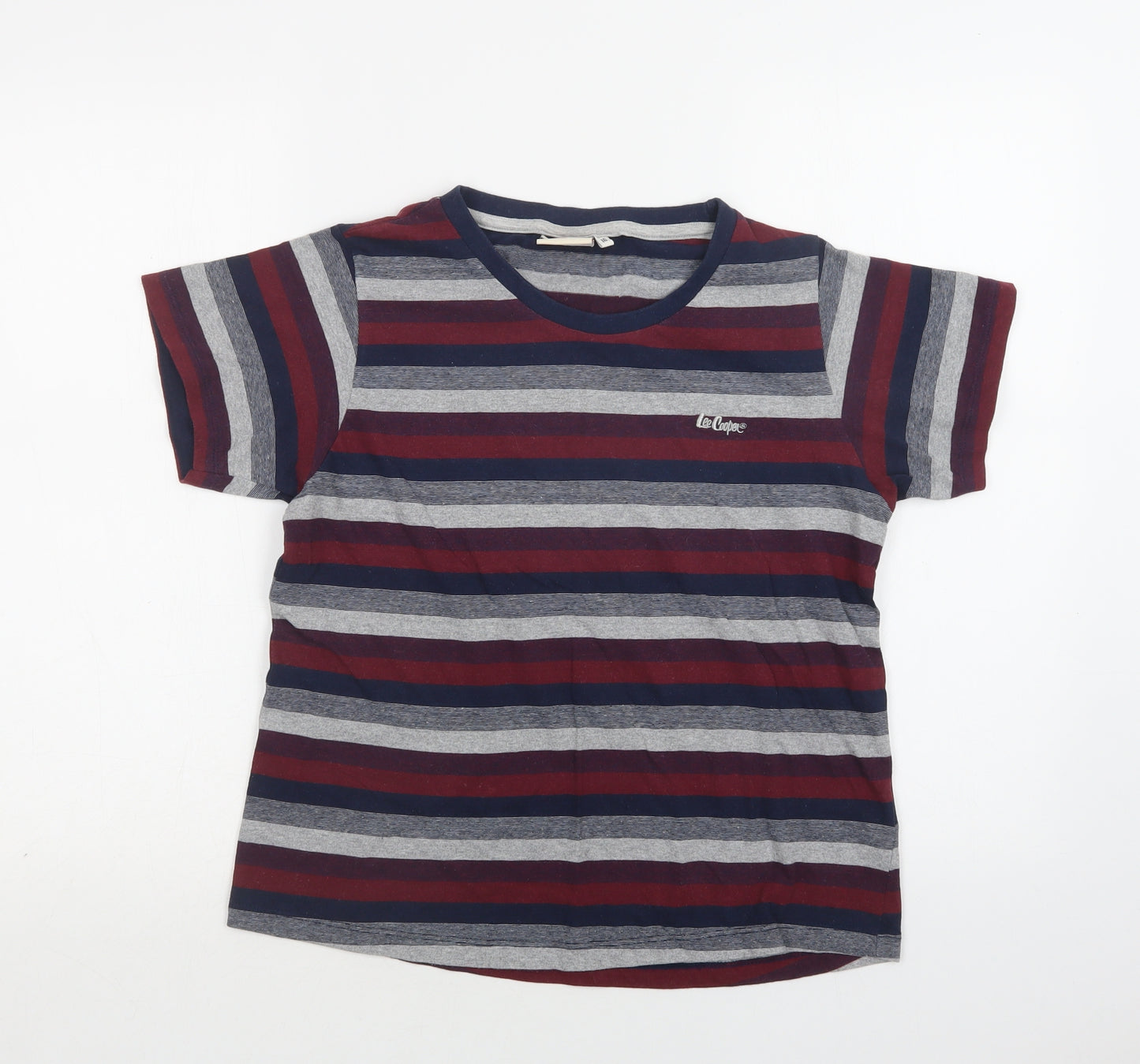 Lee Cooper Womens Purple Striped Cotton Basic T-Shirt Size 16 Crew Neck