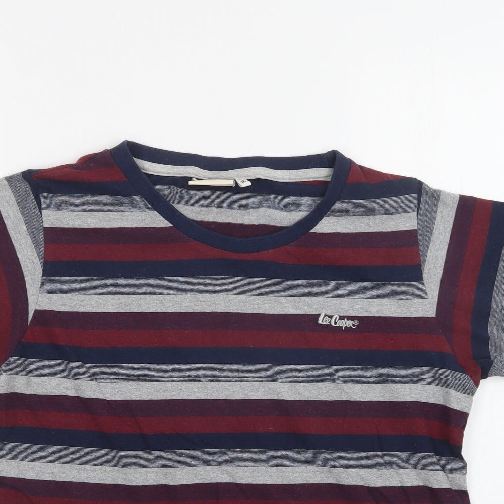 Lee Cooper Womens Purple Striped Cotton Basic T-Shirt Size 16 Crew Neck