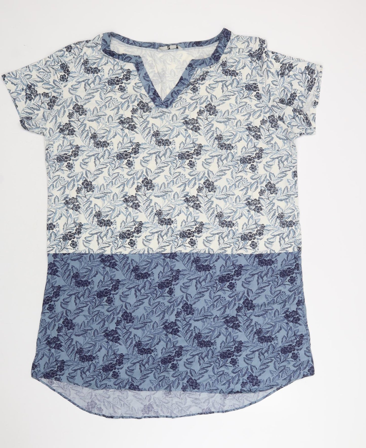 TU Womens Blue Floral Polyester Tunic Blouse Size 22 V-Neck