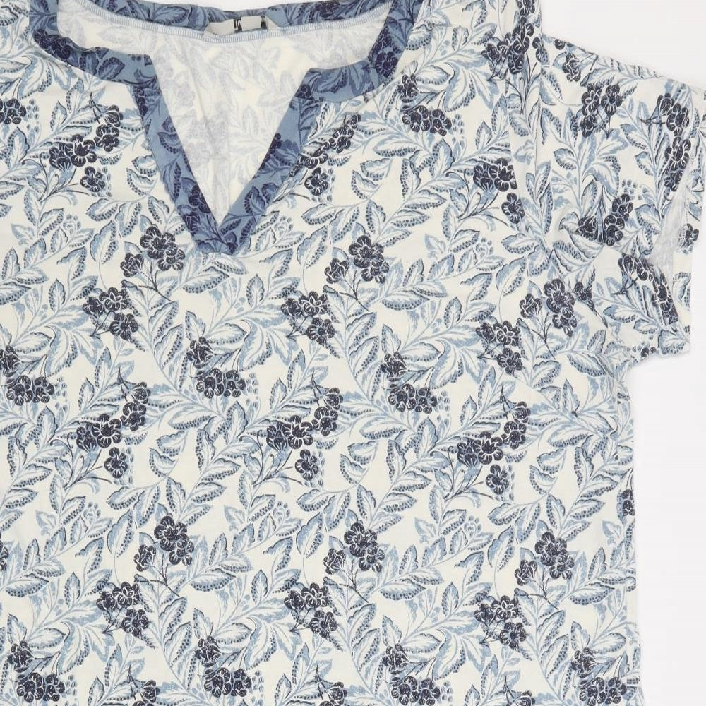 TU Womens Blue Floral Polyester Tunic Blouse Size 22 V-Neck