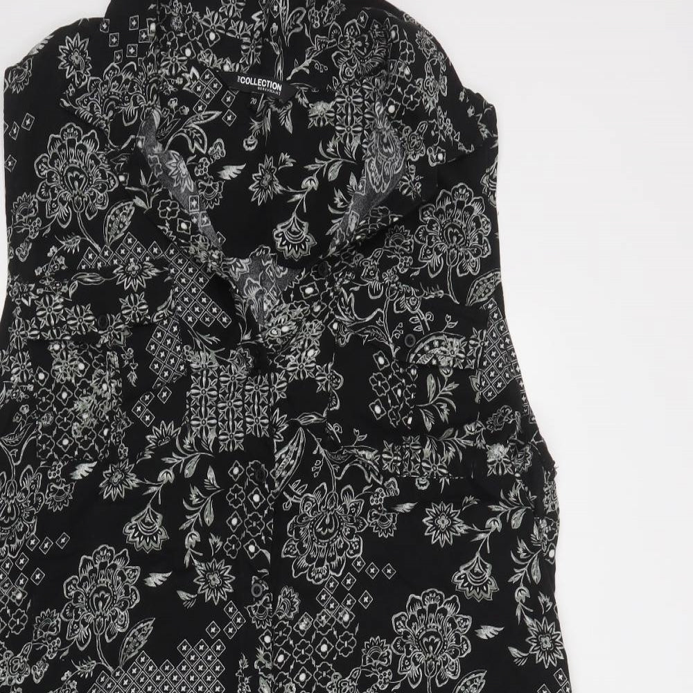 Debenhams Womens Black Floral Viscose Shirt Dress  Size 20  Collared Button