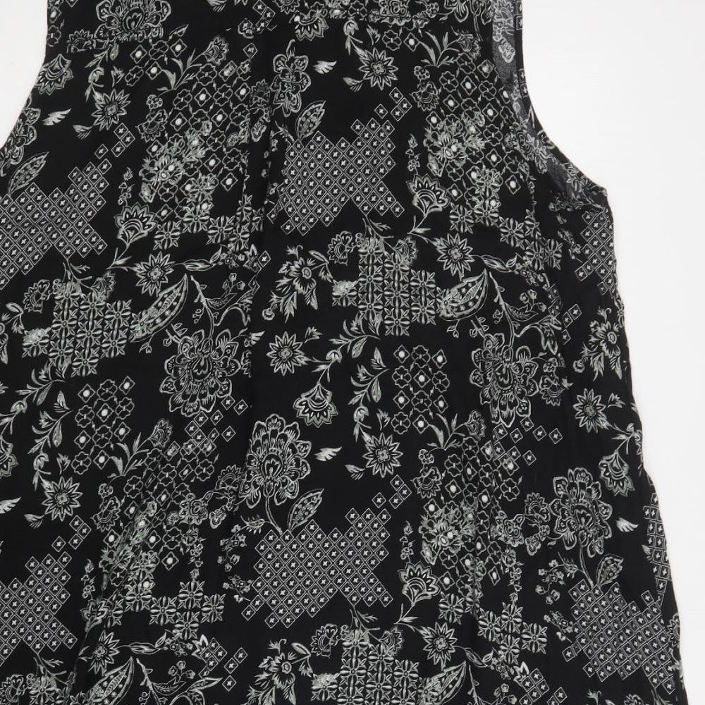 Debenhams Womens Black Floral Viscose Shirt Dress  Size 20  Collared Button