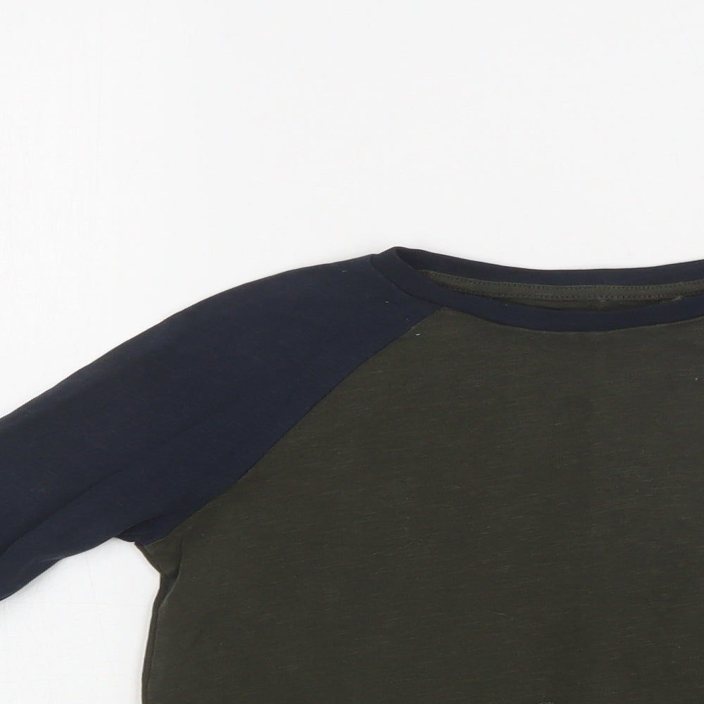 NEXT Boys Green Colourblock Cotton Basic T-Shirt Size 6 Years Crew Neck