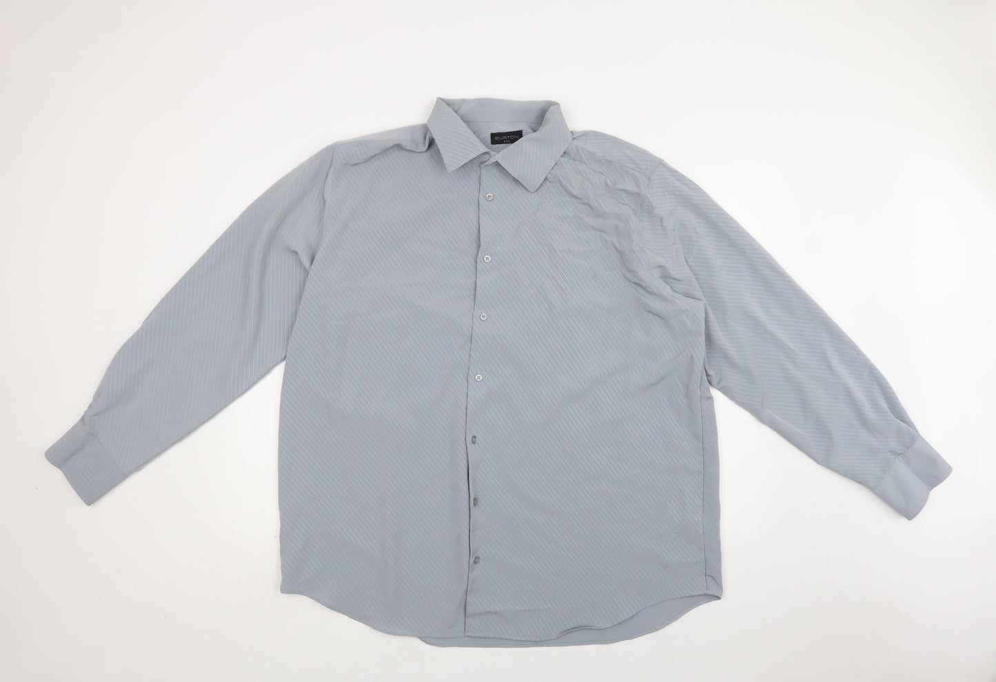 VBurton Mens Grey Striped Polyester  Dress Shirt Size 2XL Collared Button