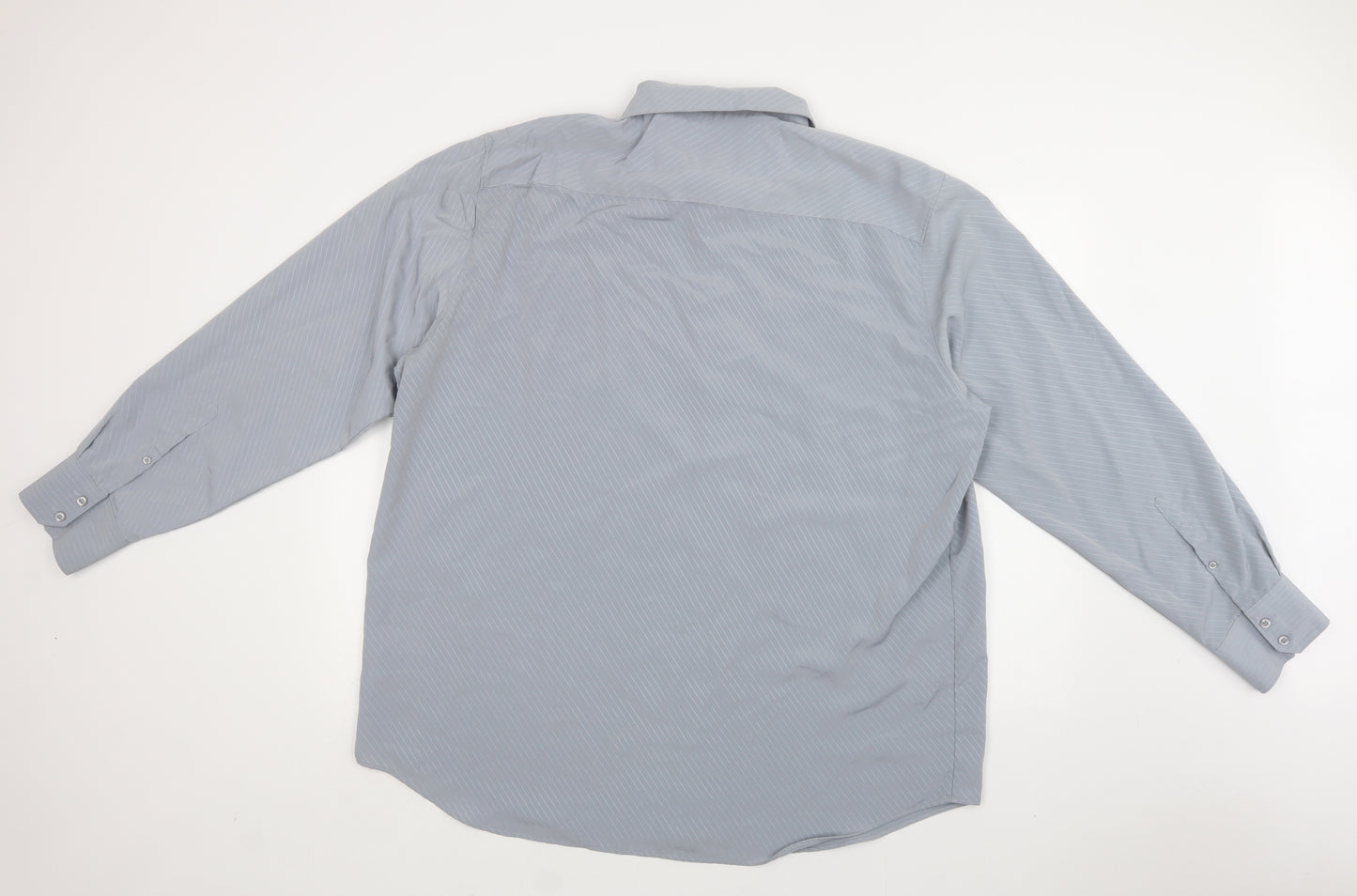 VBurton Mens Grey Striped Polyester  Dress Shirt Size 2XL Collared Button