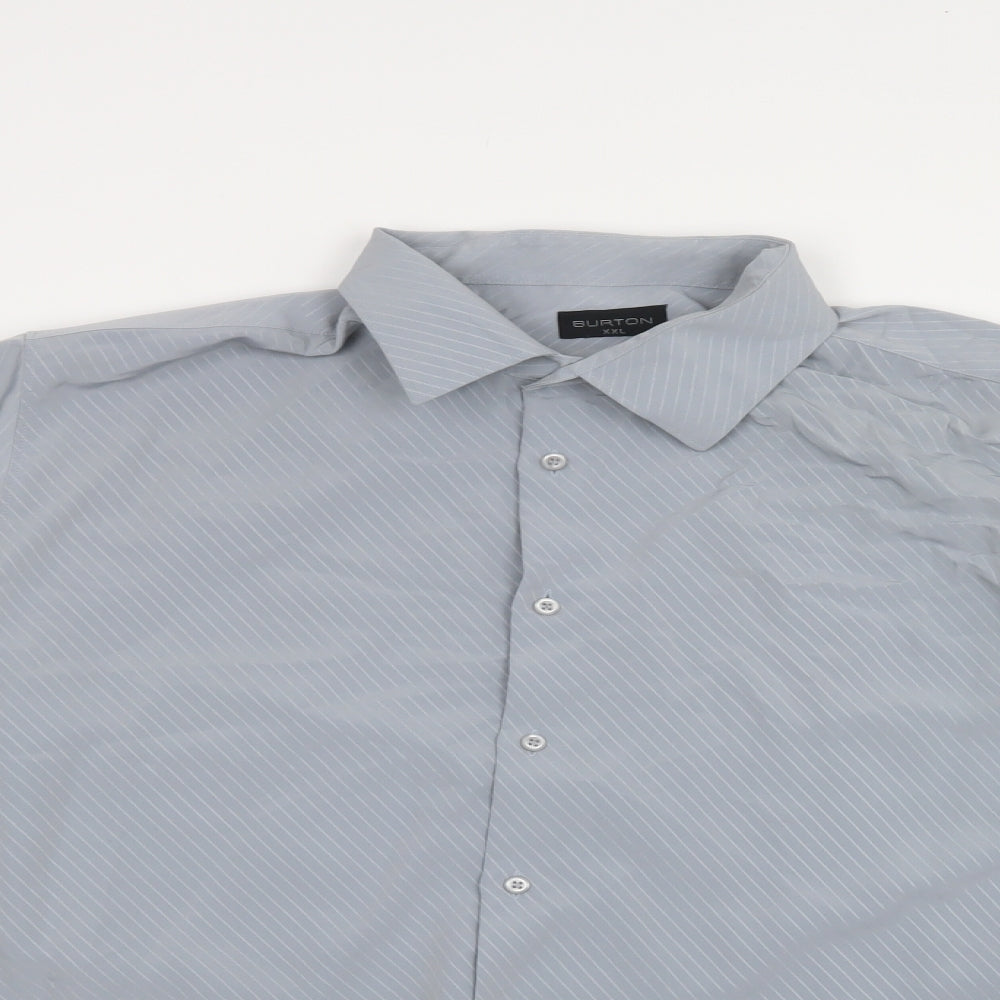 VBurton Mens Grey Striped Polyester  Dress Shirt Size 2XL Collared Button