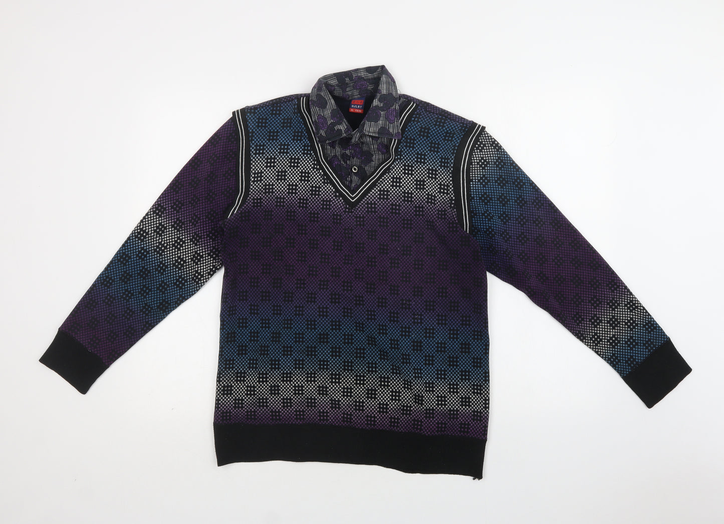 HJLRT Womens Multicoloured Collared Geometric  Henley Jumper Size XL