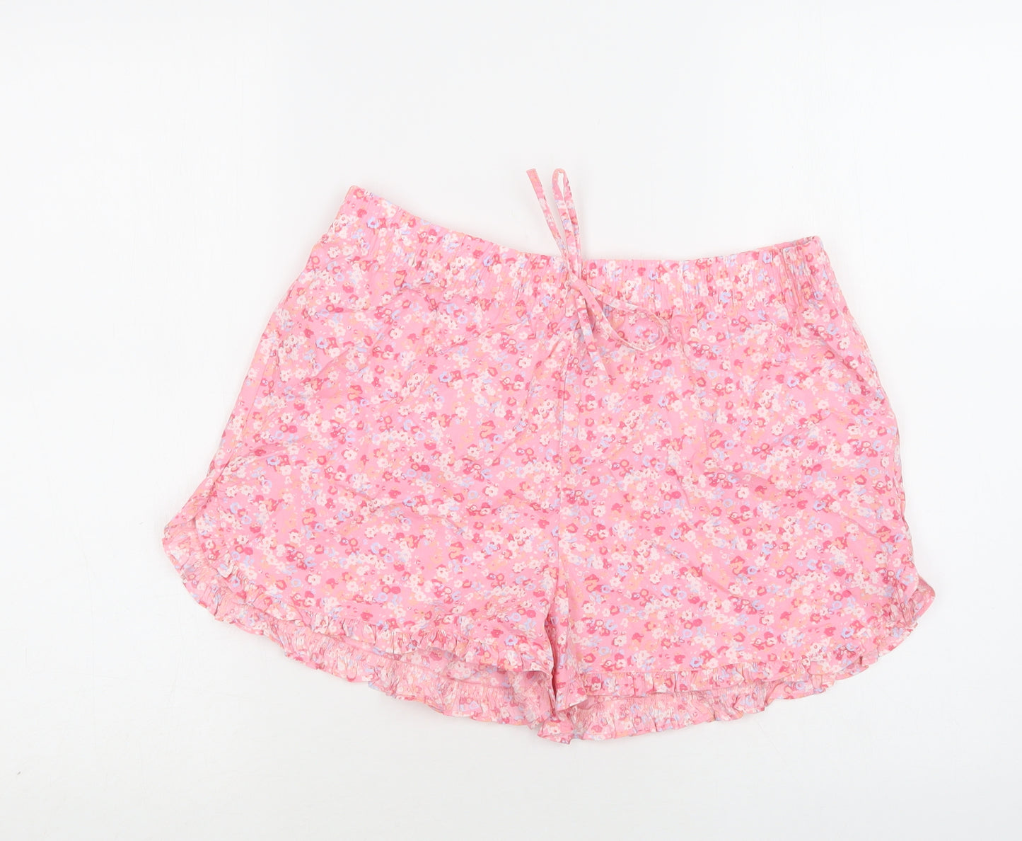 F&F Womens Pink Floral Cotton  Pyjama Pants Size 8  Drawstring