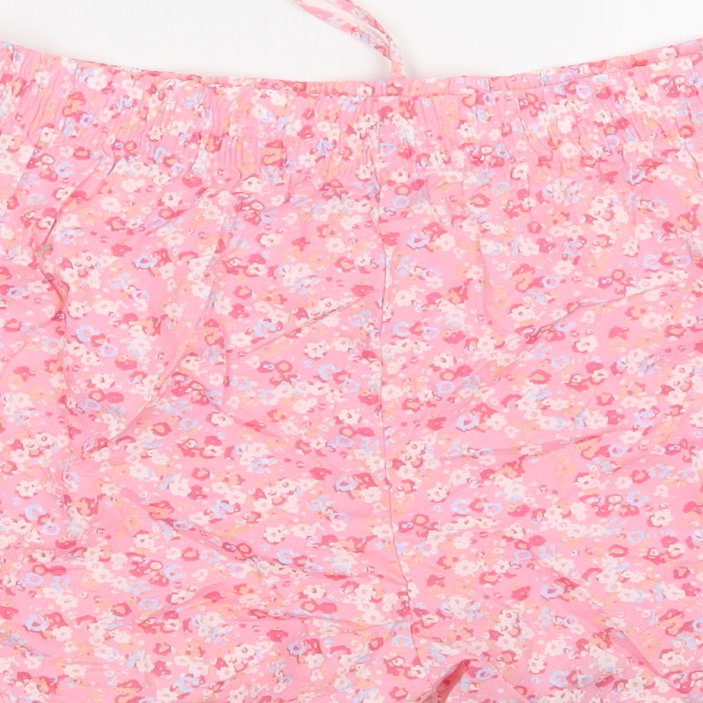 F&F Womens Pink Floral Cotton  Pyjama Pants Size 8  Drawstring